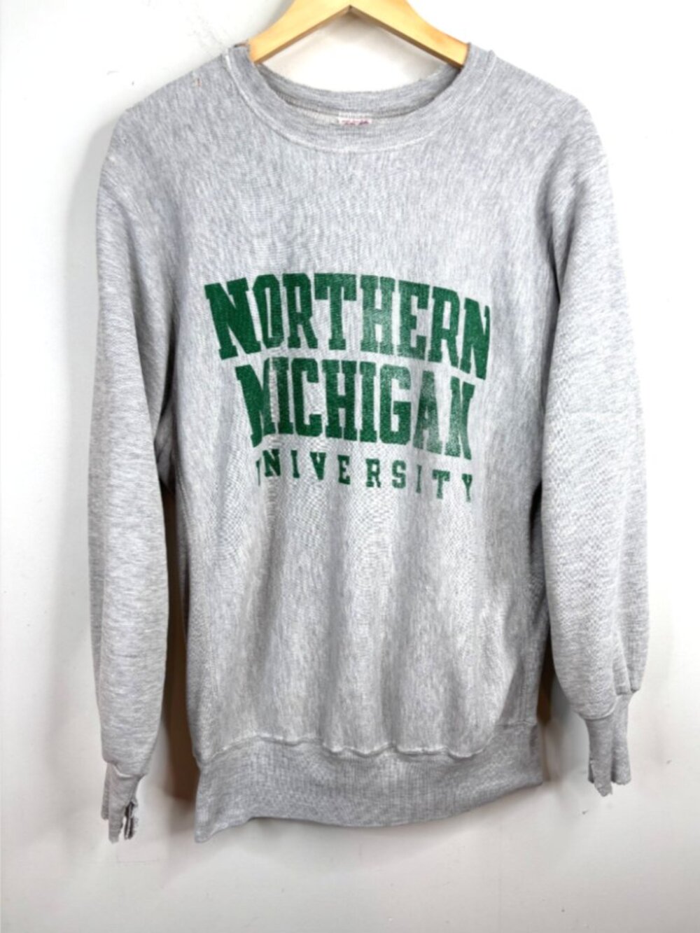 Vintage 90s Northern Michigan University Sweatshirt Pro Weave Thrashed L Grey